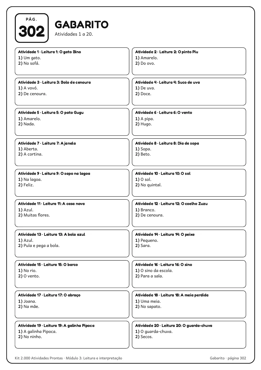Página real do PDF Kit 2.000 Atividades Prontas: página de gabarito do módulo 3